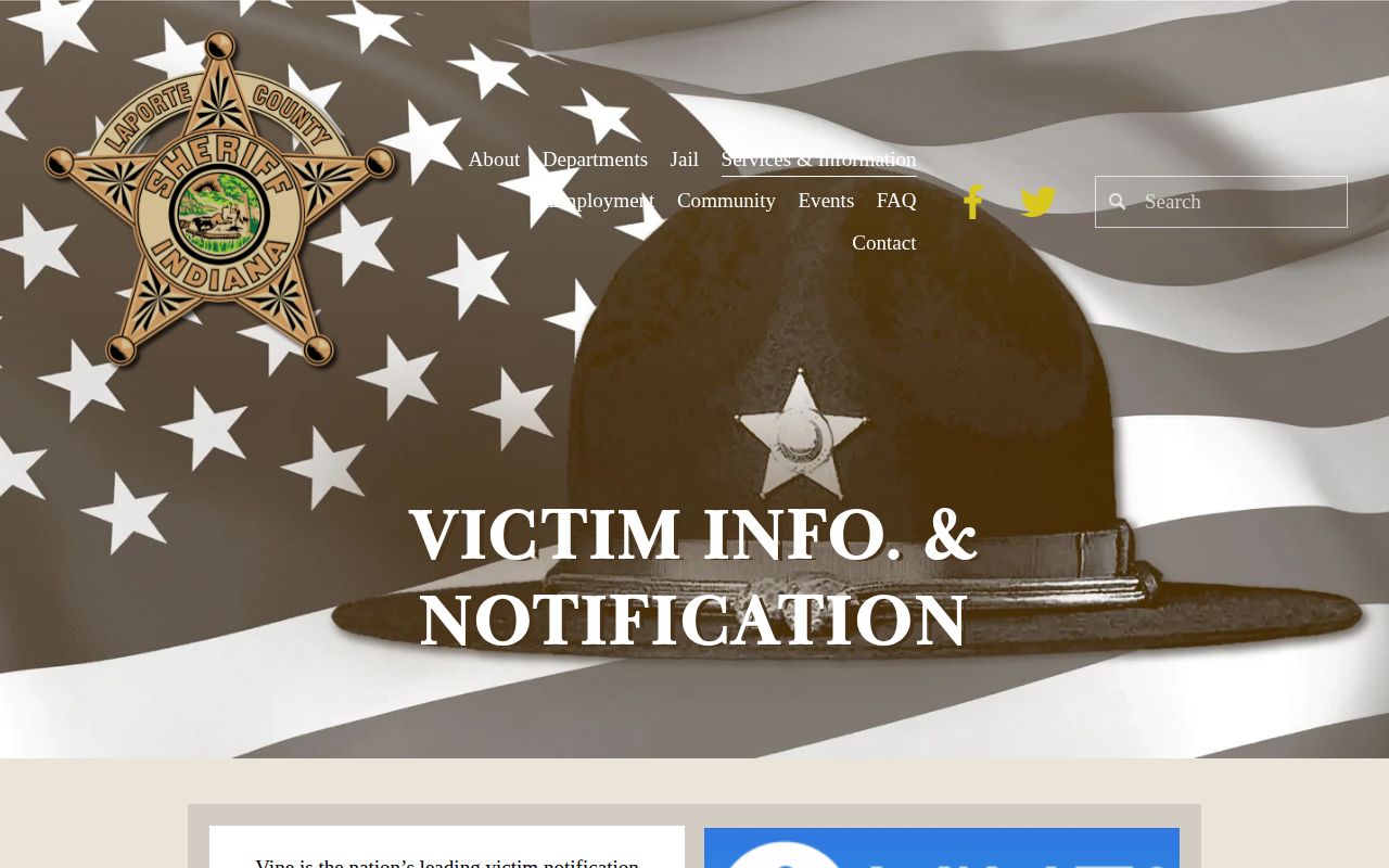 LaPorte County arrest custody release notification through VINE