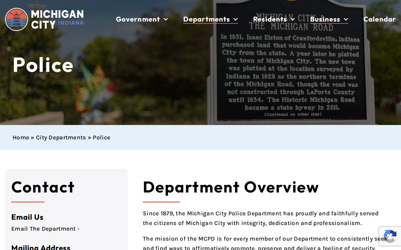 Michigan City Police arrest records services page